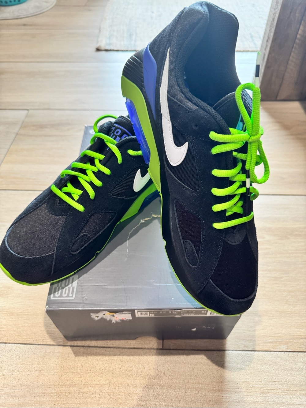 Nike Men’s Black Sneakers with Neon Green & Royal Blue Accents